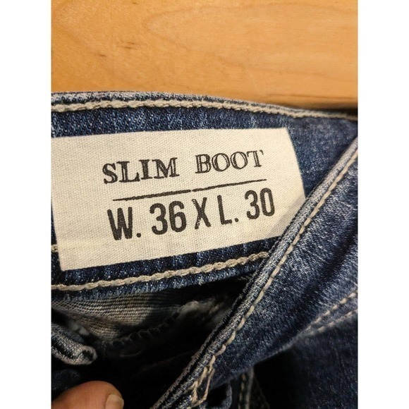 TK AXEL Mens Jeans Size 36X32 Actual 38x30 Slim‎ Fit Boot Cut Light Wash Blue - Picture 6 of 7